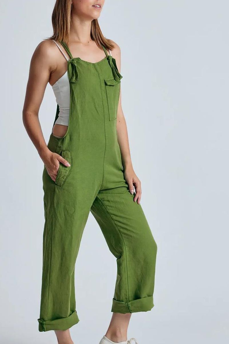 Flax and Loom womens vegan Dungarees Linen Mary Lou Spring Green