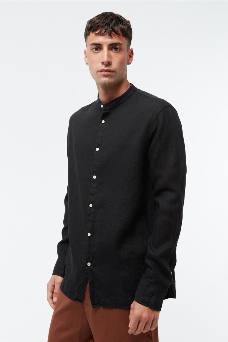 Image of Givn mannen vegan Overhemd Met Staande Kraag Wes Zwart