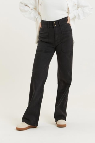 Flax and Loom Damen vegan Hose Hohe Taille Dinah Schwarz