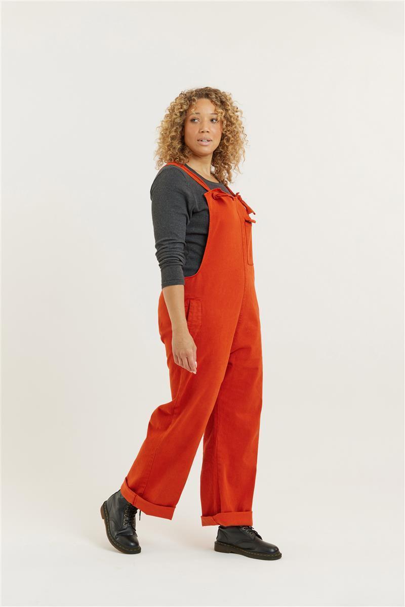 Flax and Loom womens vegan Dungarees Lou Barker Burnt Orange
