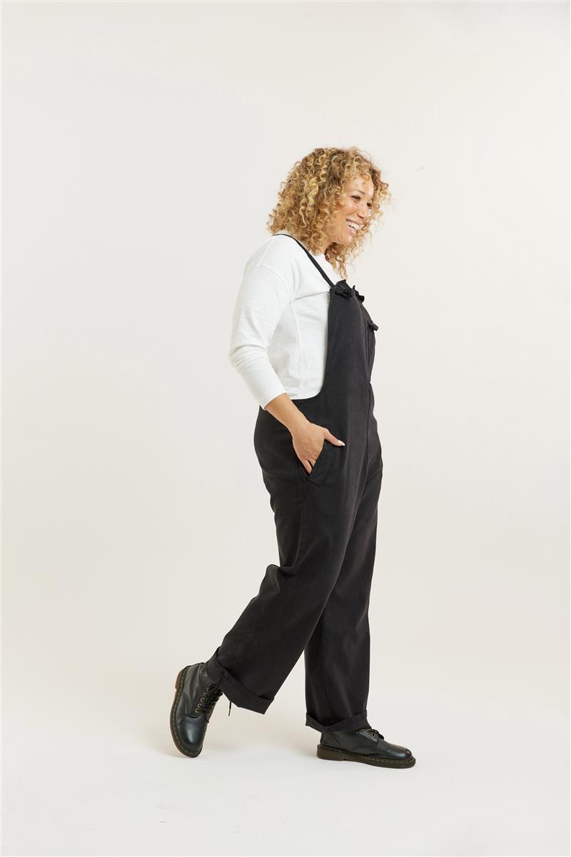 Flax and Loom womens vegan Dungarees Lou Barker Black