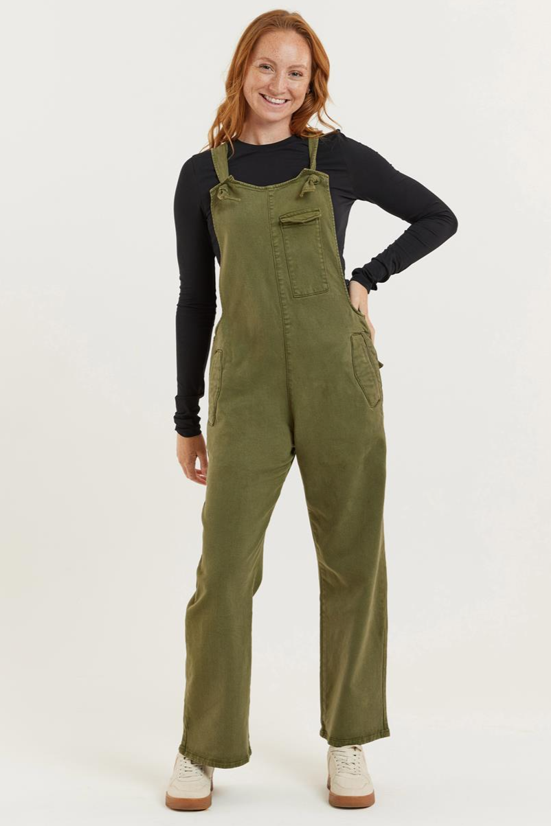 Flax and Loom Damen vegan Dungaree Tencel Mary Lou Olive