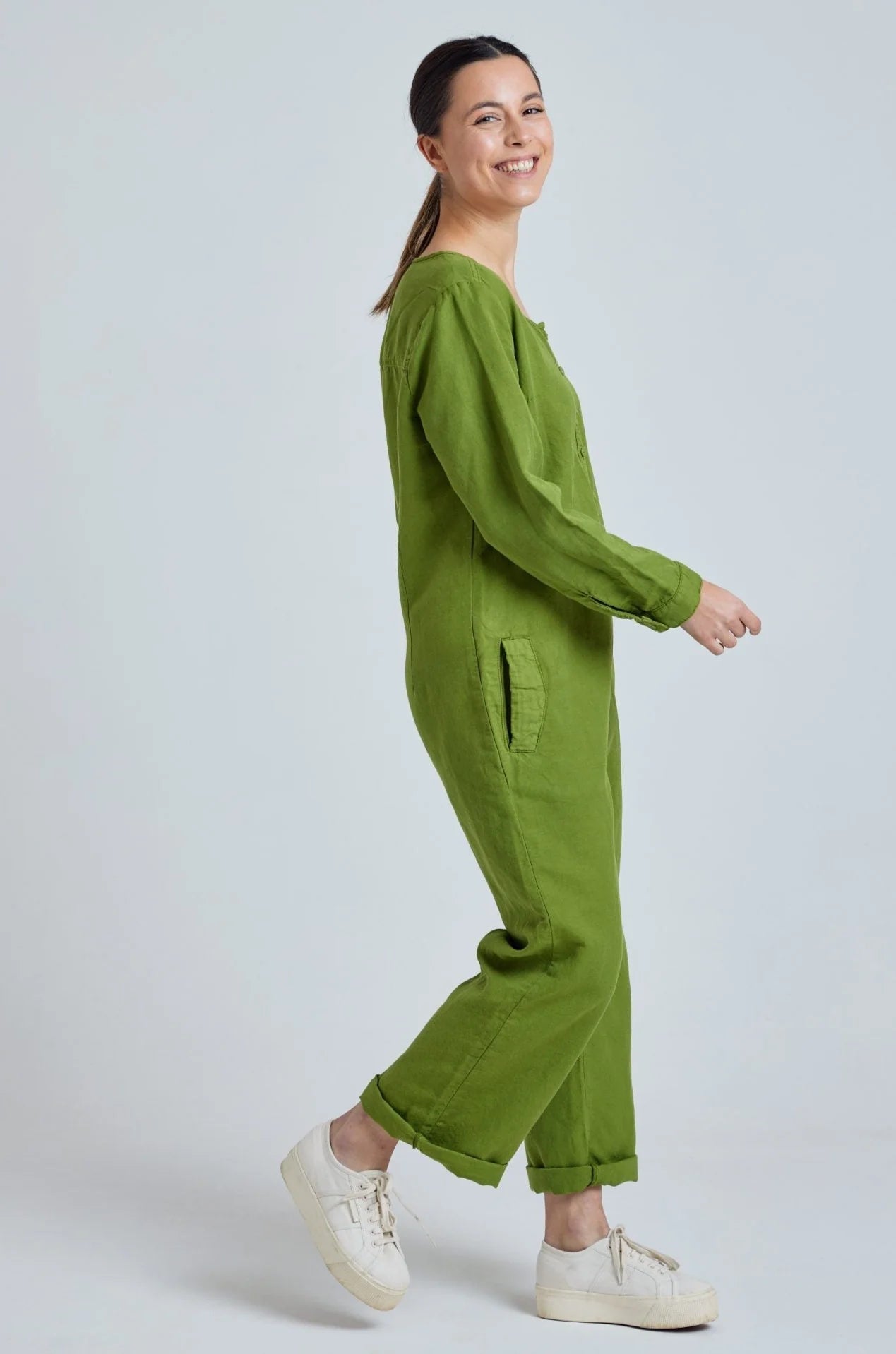 Flax and Loom womens vegan Jumpsuit Clara Spring Green
