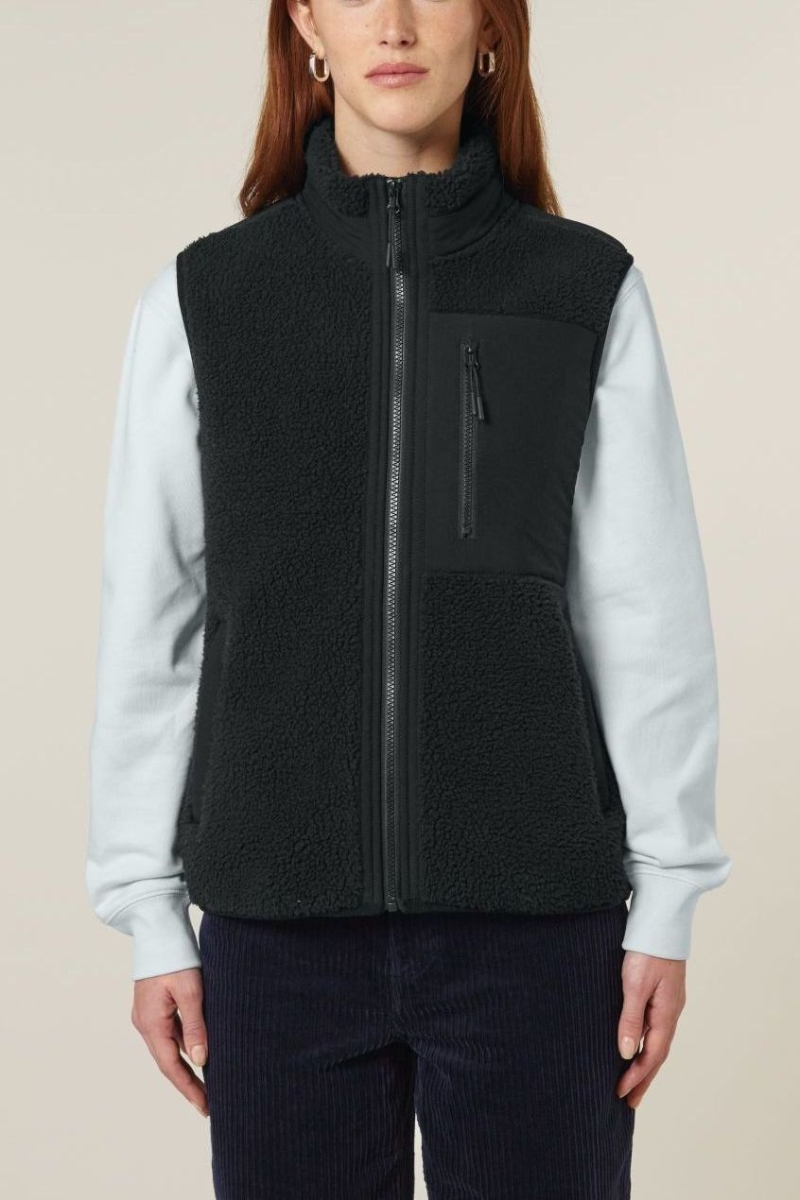 UNIPOLAR Damen vegan Weste Fleece Lin Schwarz