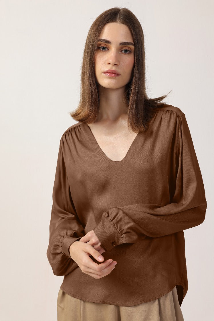 Neu Nomads US Damen vegan Bluse Langarm Lotta Cognac