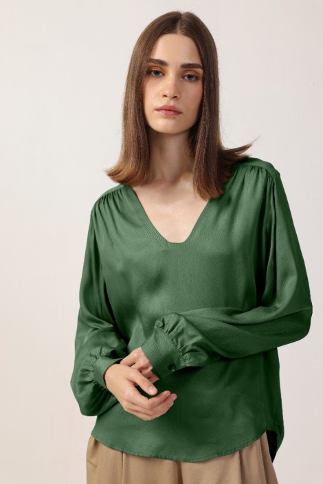 Neu Nomads US Damen vegan Bluse Langarm Lotta Moss GrÃ¼n