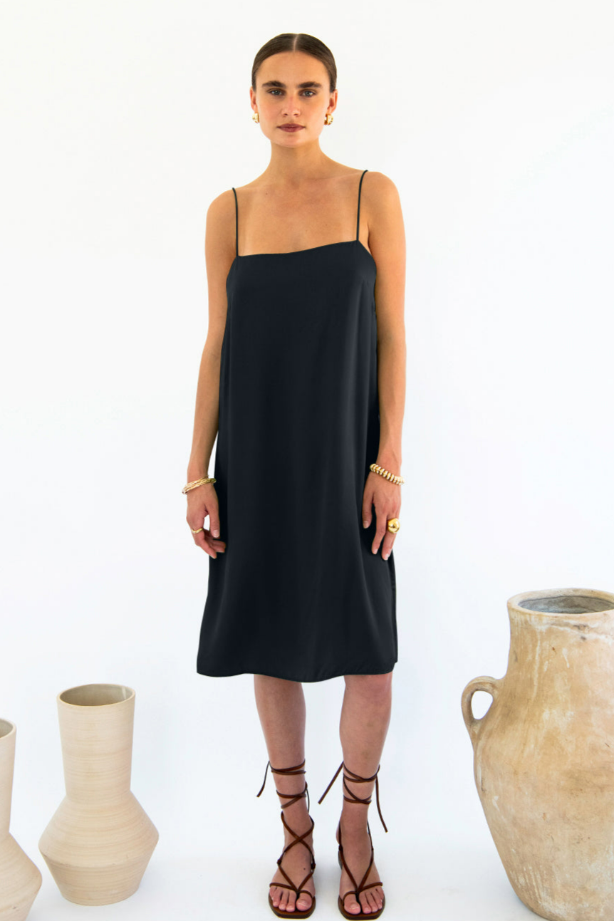 Neu Nomads US Damen vegan Slip Dress Julianne Boxy Schwarz