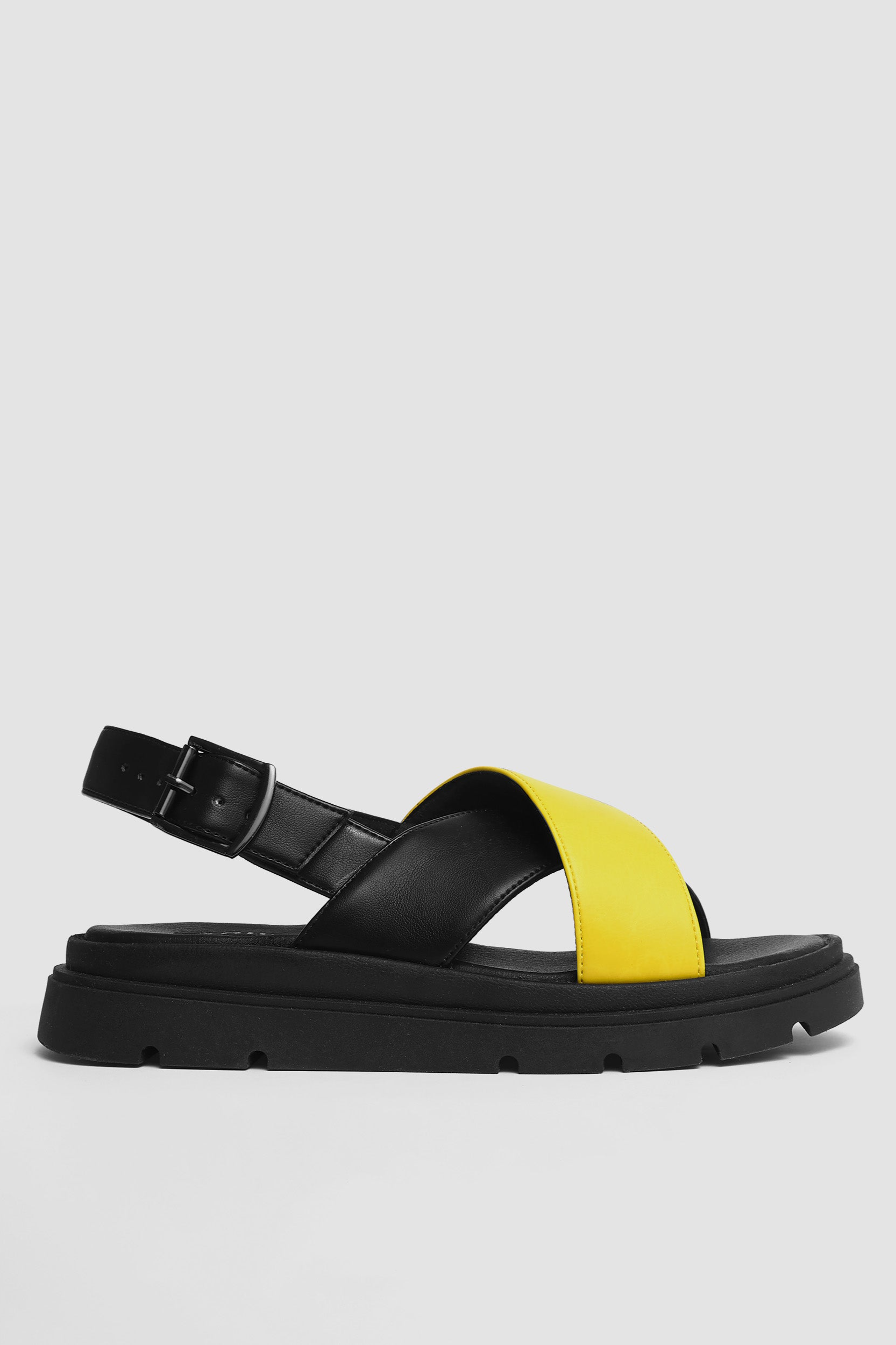 Image of BOHEMA dames vegan Sandalen Glare Lemon Zwart/Geel
