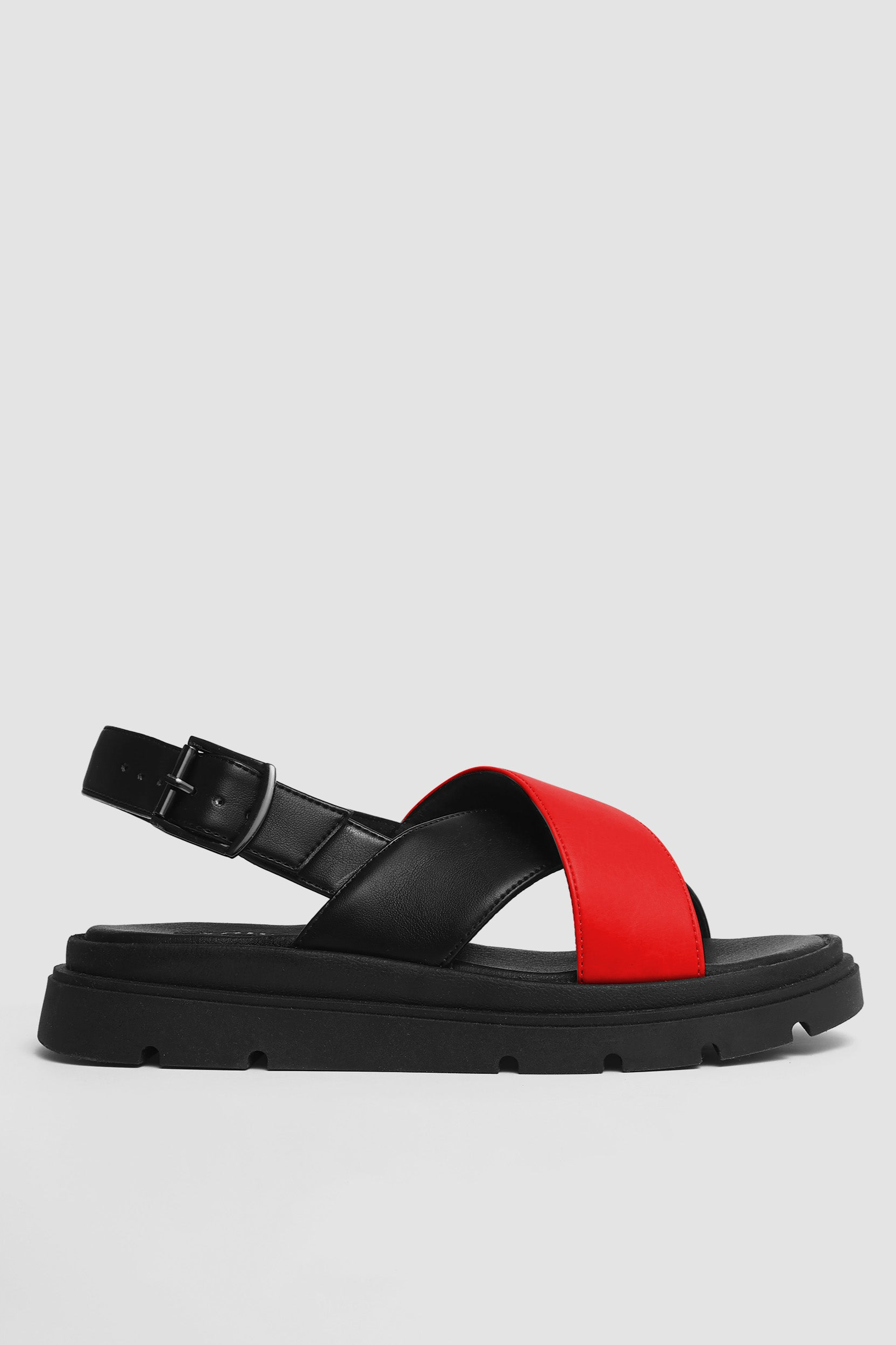 103121 - Damen vegan Sandalen Glare Rot Schwarz