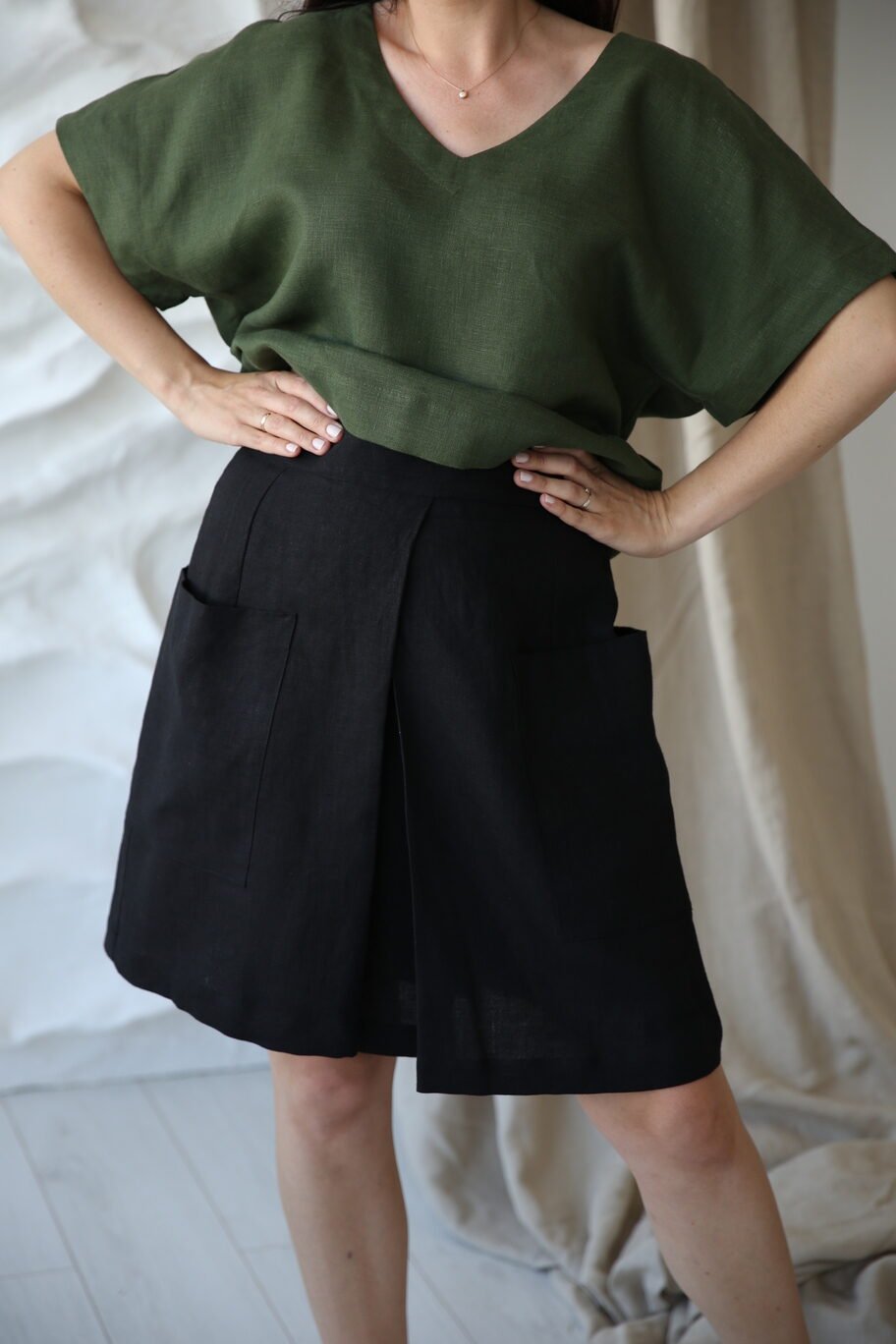 Image of Amber Linen dames vegan Wikkelrok Zwart