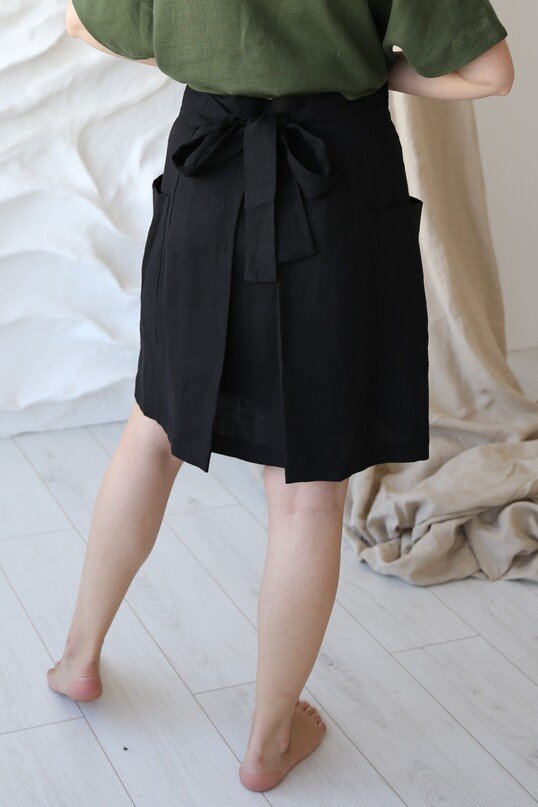 Amber Linen womens vegan Wrap Skirt Black