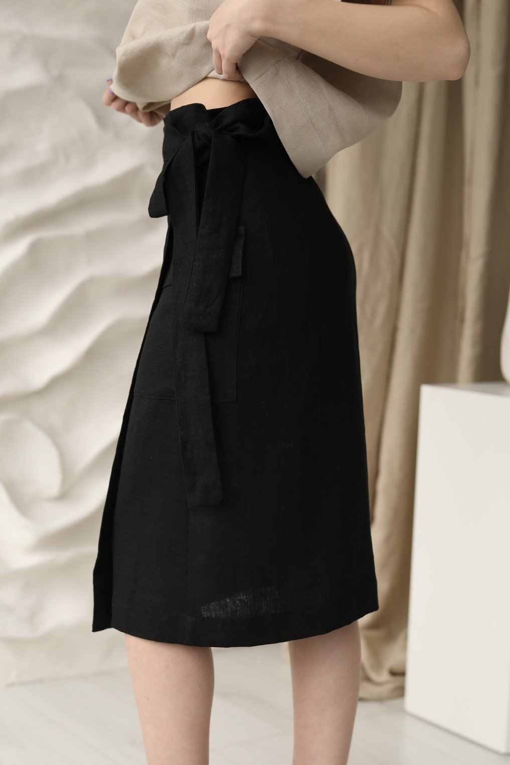 Amber Linen womens vegan Wrap Skirt Vita Black
