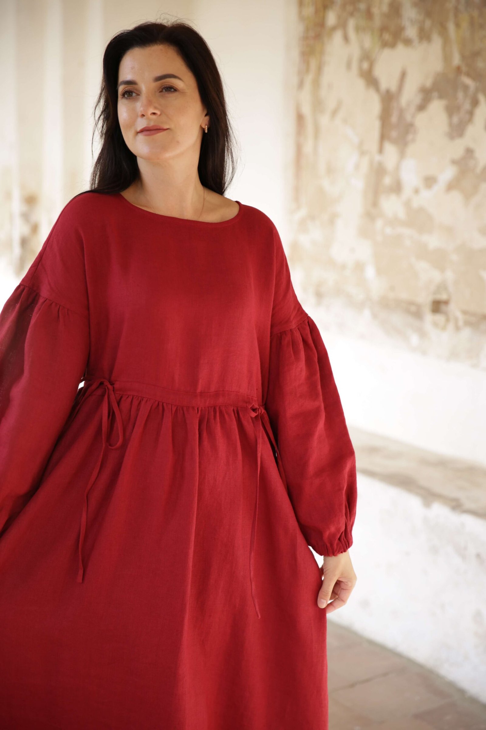 knee length dresses for ladies Plus size maxi spring linen dress 4818
