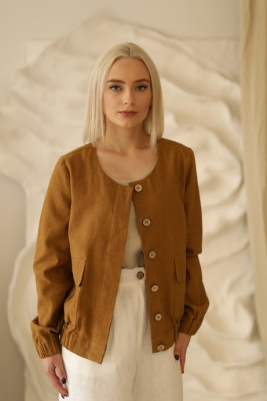 Amber Linen Damen vegan Jacke Bomber Helsinki Senfgelb