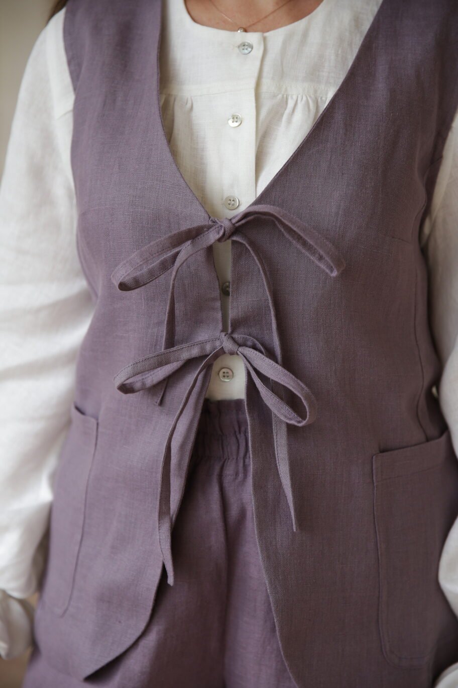 Amber Linen Damen vegan Weste Charlotte Lavendel Lila