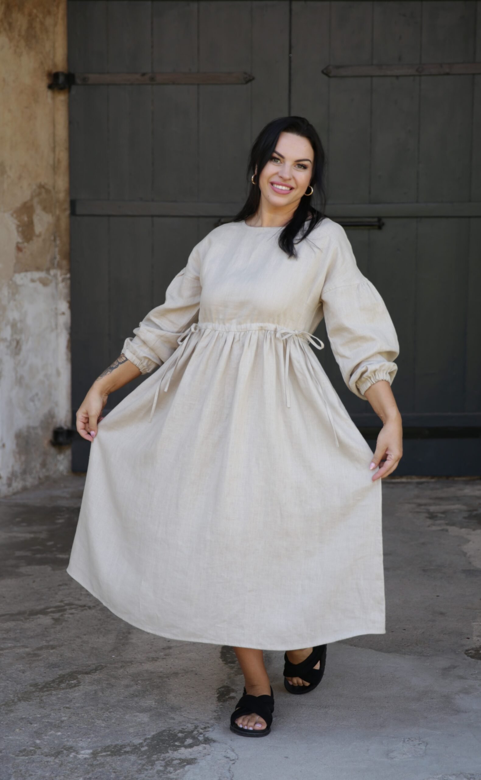 Amber Linen Damen vegan Kleid Verona Pale Sand