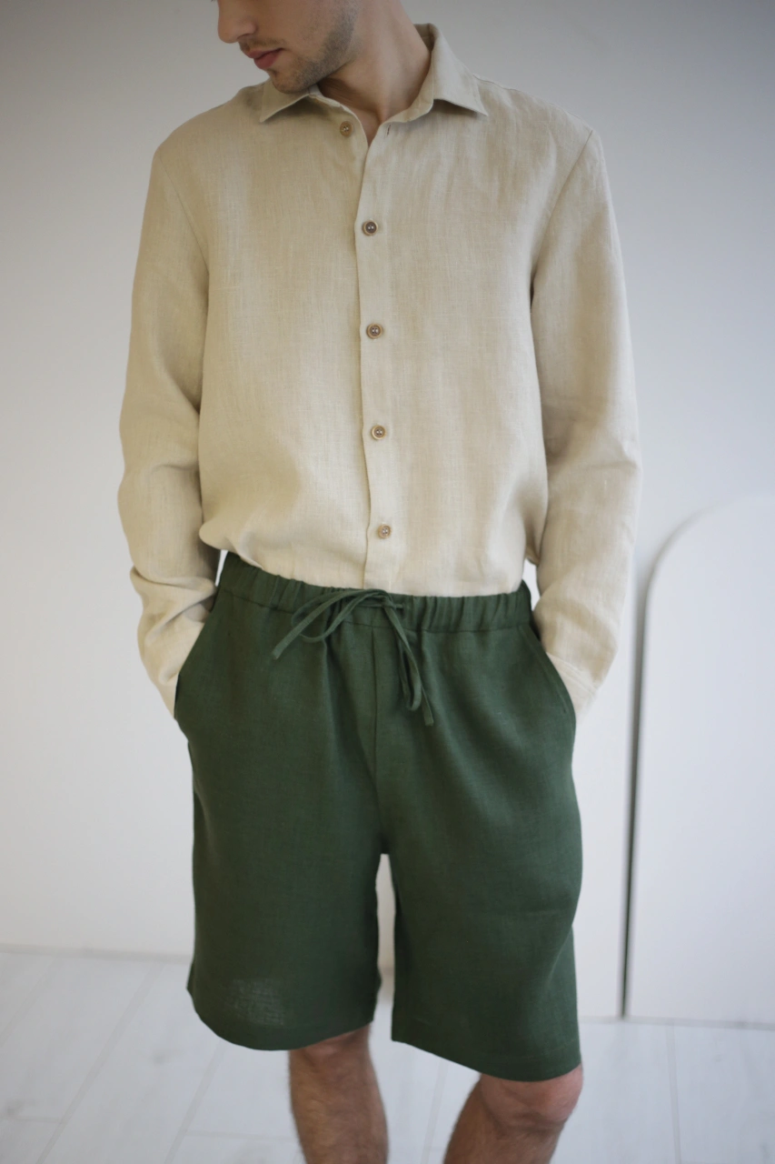 Amber Linen men vegan Shorts Miami Forest Green