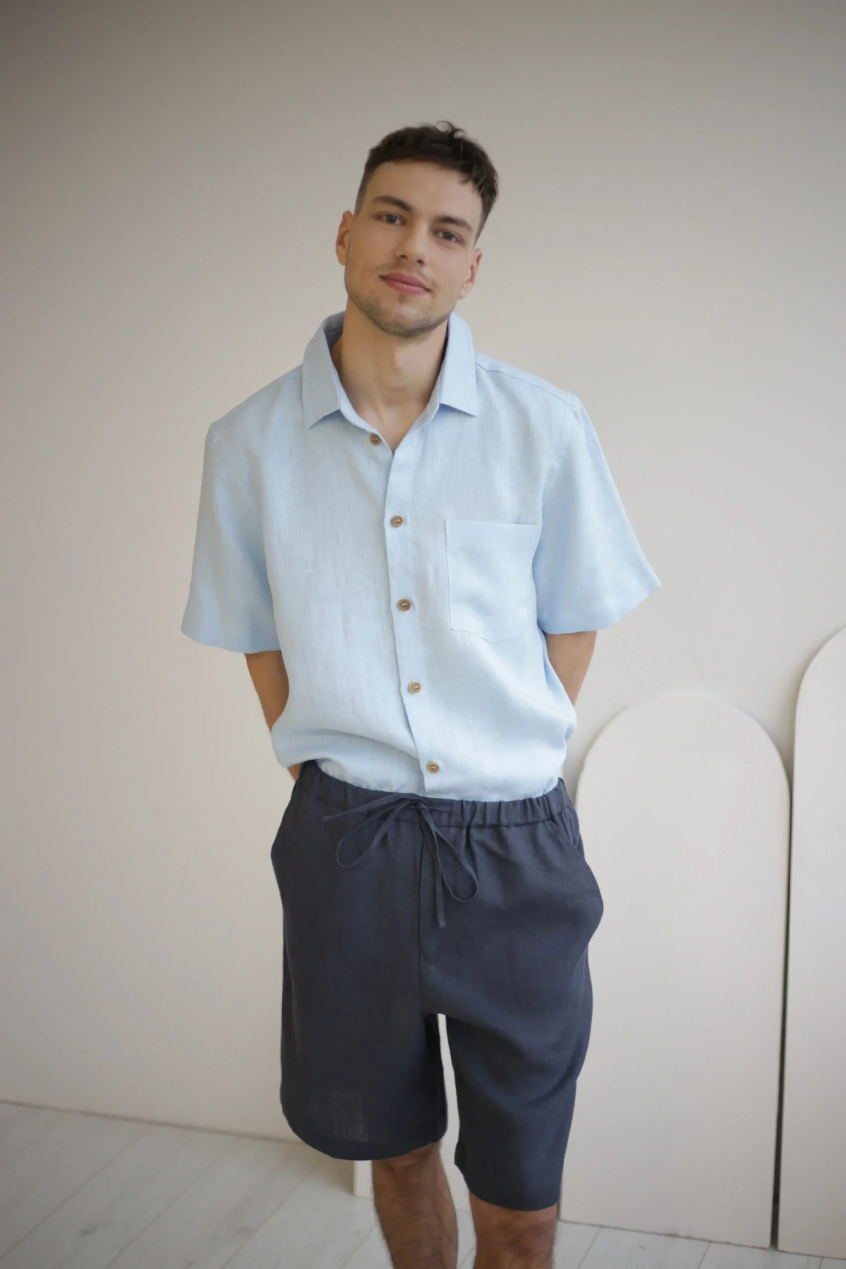 Amber Linen men vegan Shorts Miami Charcoal Grey