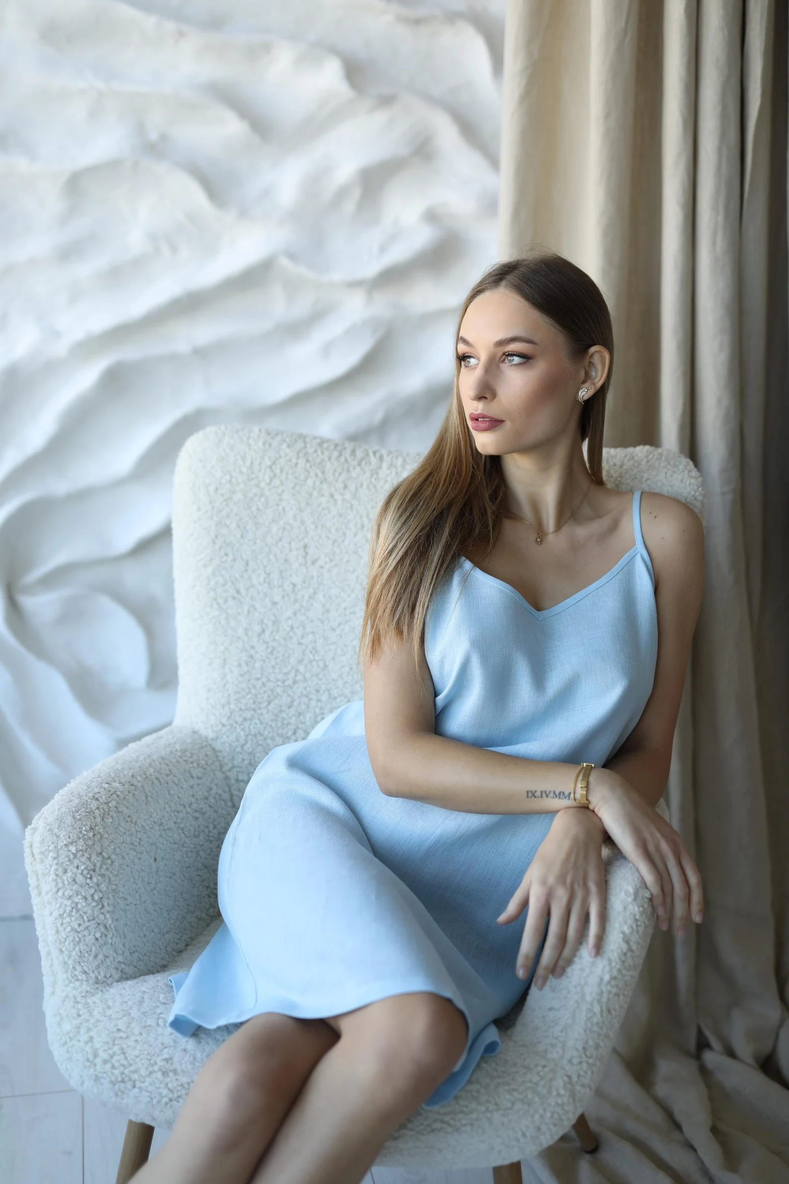 Amber Linen womens vegan Nightgown Lisa Sky Blue