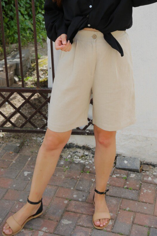 Amber Linen Damen vegan Shorts Bermuda Jakarta Pale Sand