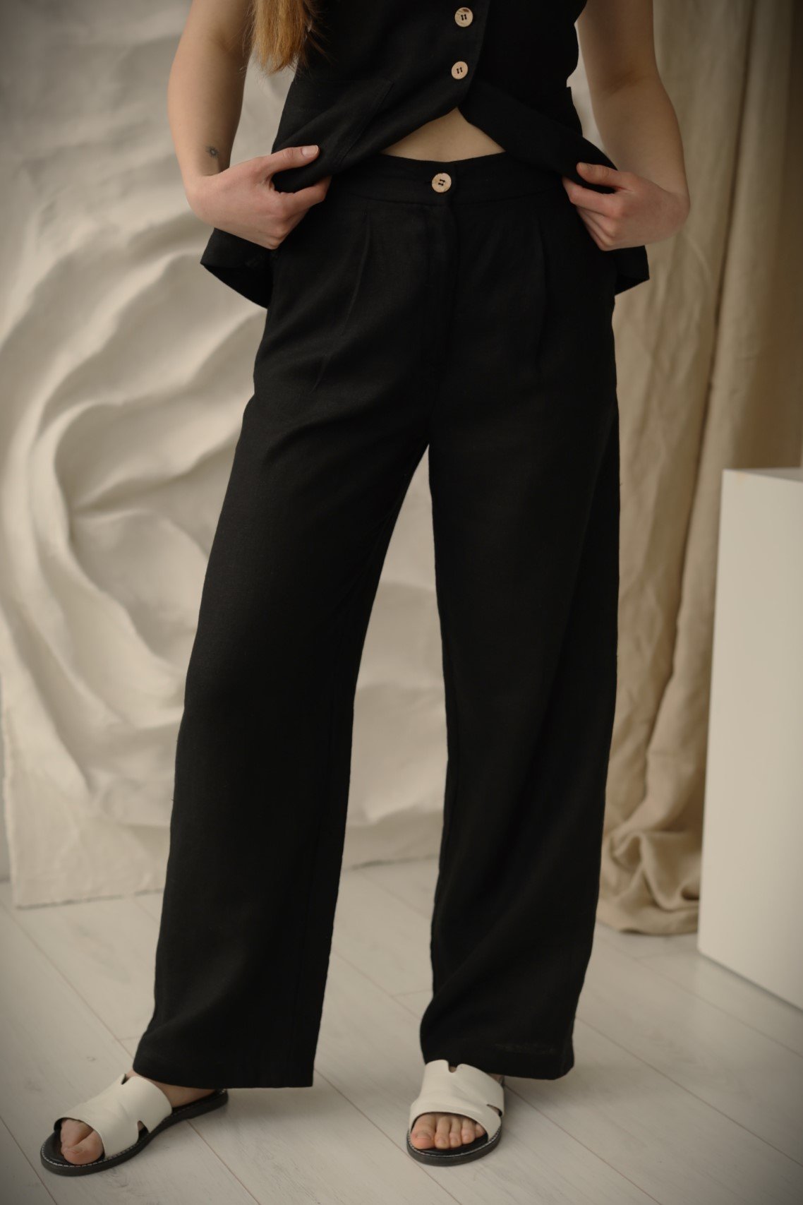 Amber Linen Damen vegan Hose Jakarta Schwarz