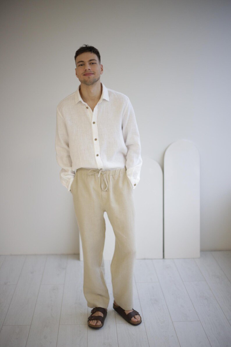 Amber Linen men vegan Pants Florida Pale Sand