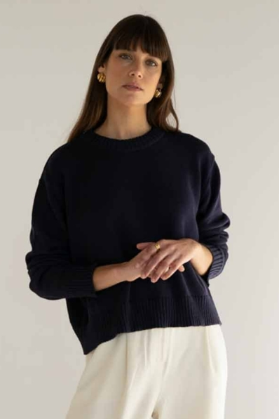 Näz Damen vegan Pullover Mit Rundhalsausschnitt Claudia Navy