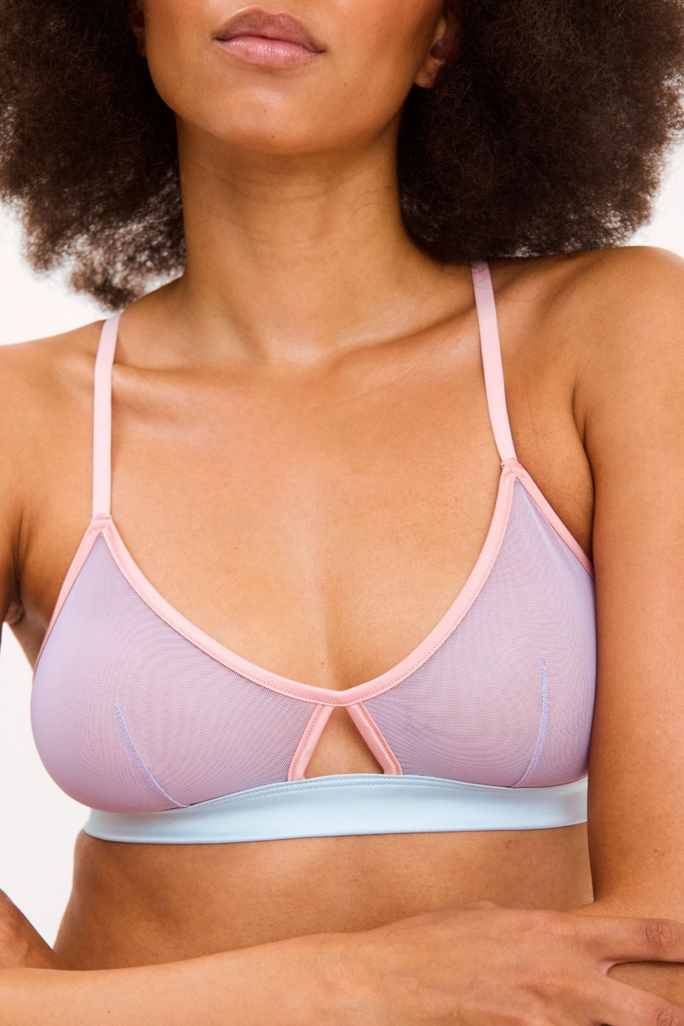 Image of Understatement dames vegan Bralette Driehoek Mesh Uitsnijding Pastel Lila