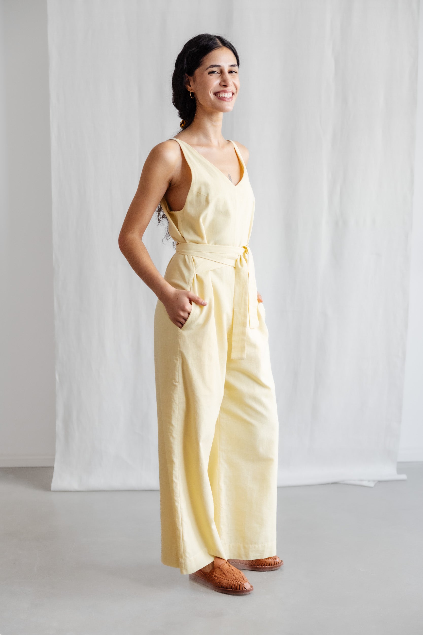 Jyoti Fair Works womens vegan Jumpsuit Parva Lemon Yellow