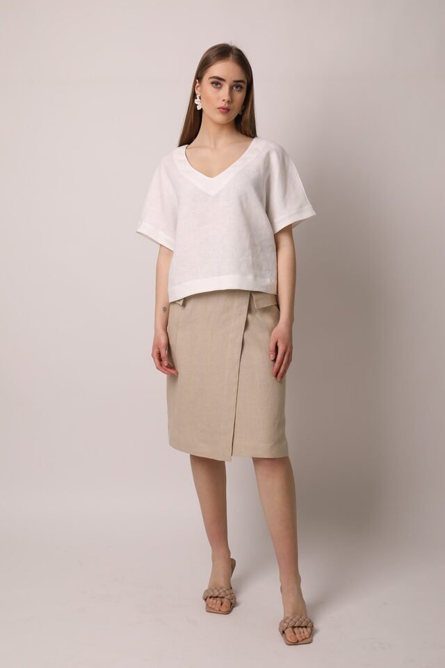 Amber Linen womens vegan Wrap Skirt Vita Pale Sand