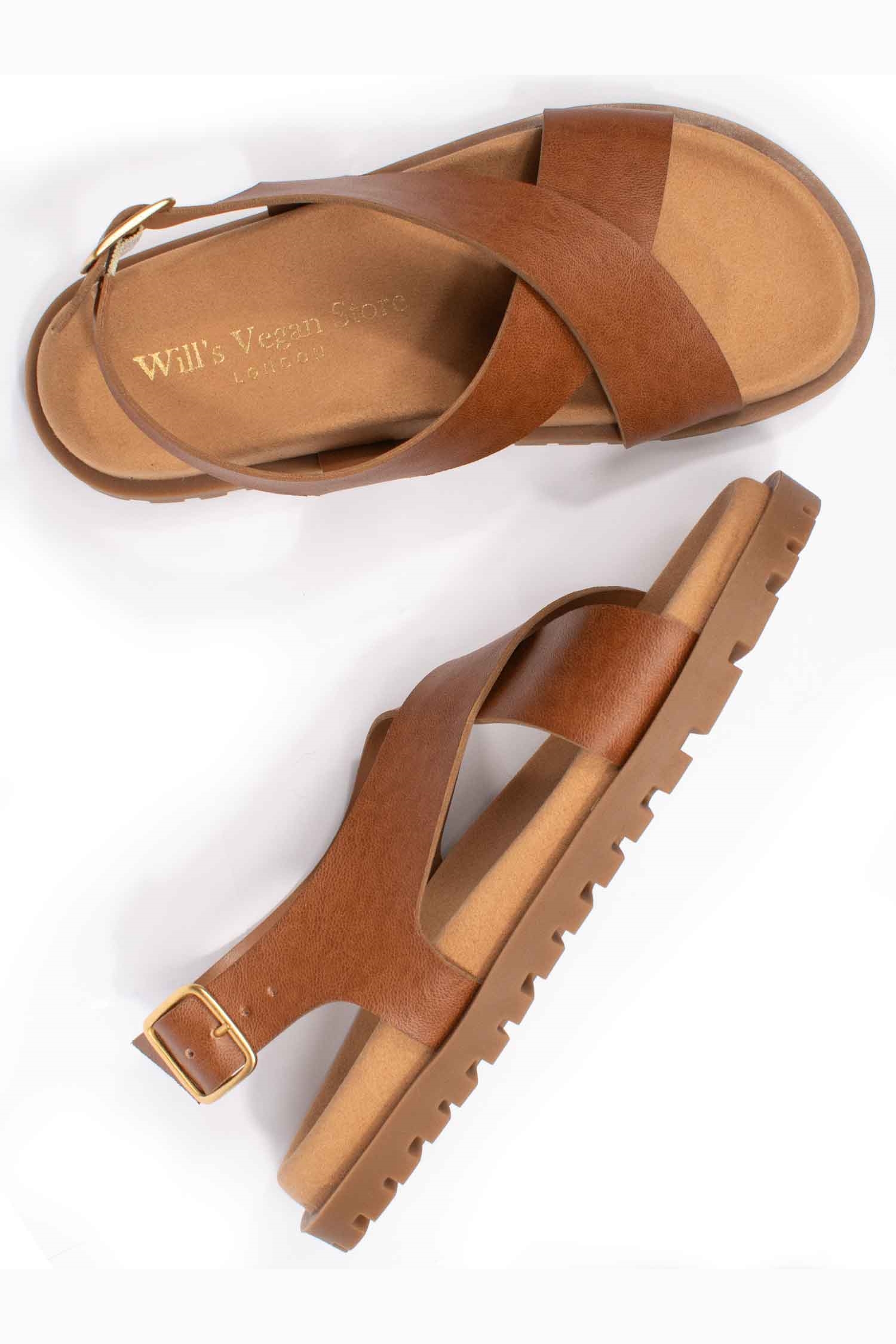 Image of Will's Vegan Store dames vegan Sandalen Cross Over Voetbed Bruin