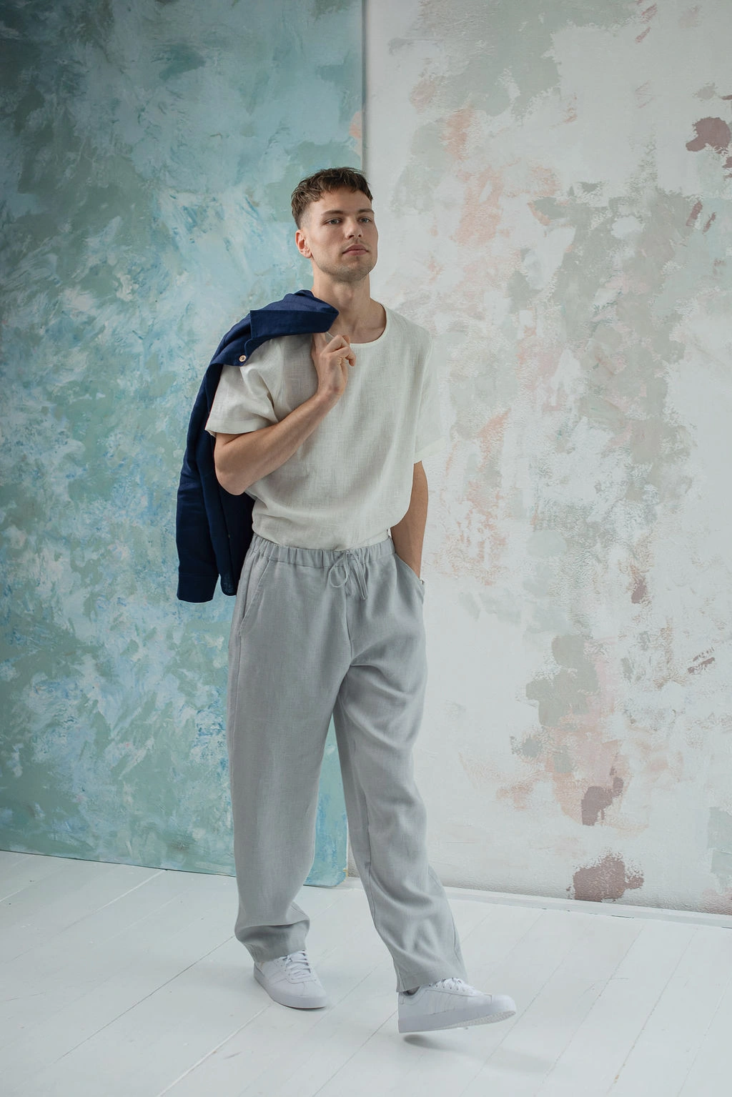Amber Linen men vegan Pants Florida Grey