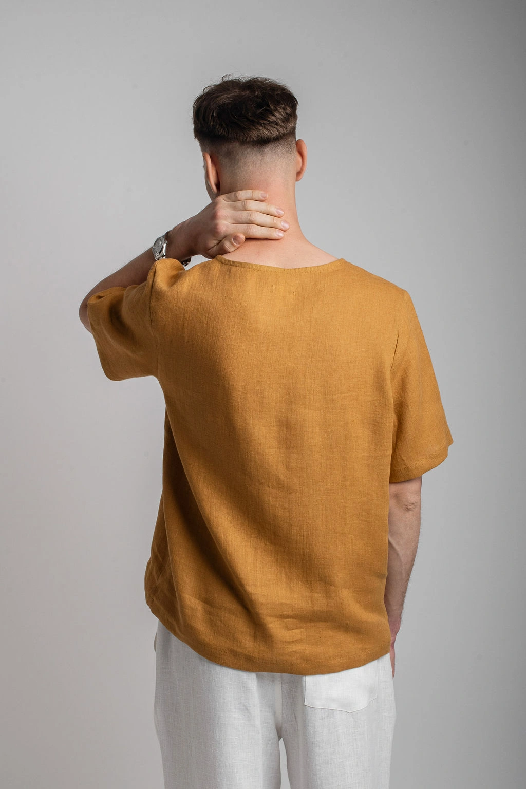 Amber Linen men vegan T-Shirt Panama Mustard Yellow