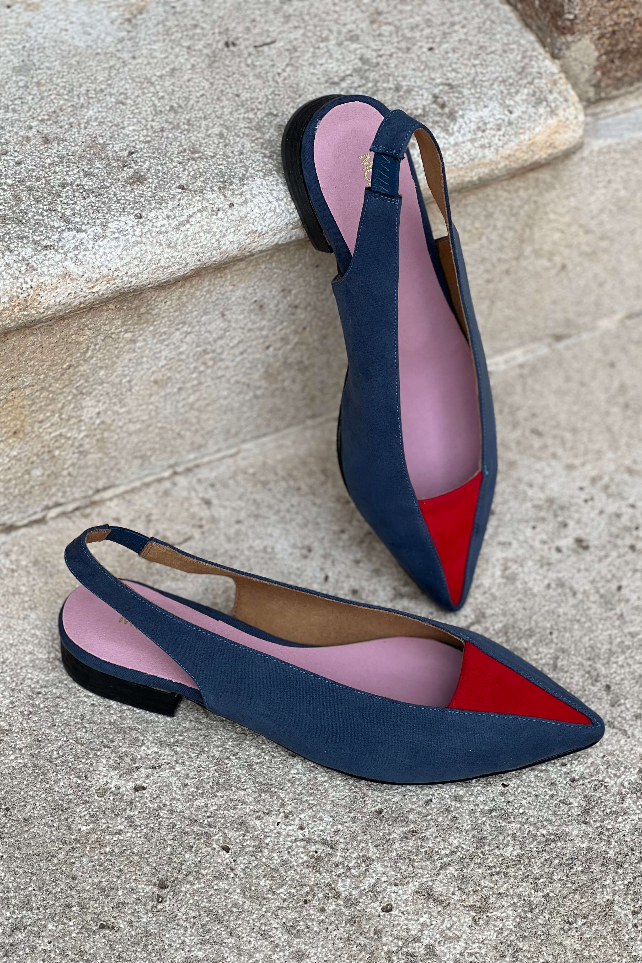 Momoc Damen vegan Sandalen Slingback Luna Petrol Blau & Rot