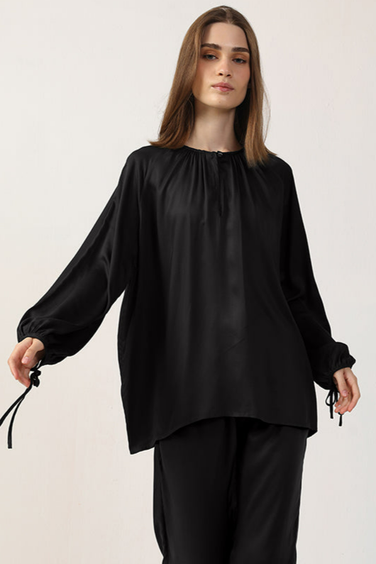 Neu Nomads Damen vegan Bluse Tunika Schwarz