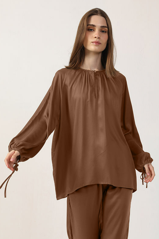 Neu Nomads Damen vegan Bluse Tunika Cognac