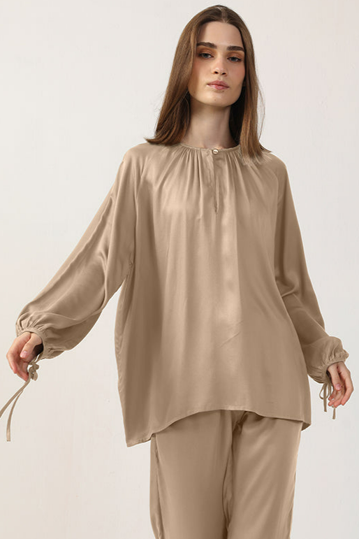 Neu Nomads Damen vegan Bluse Tunika Goldie Beige
