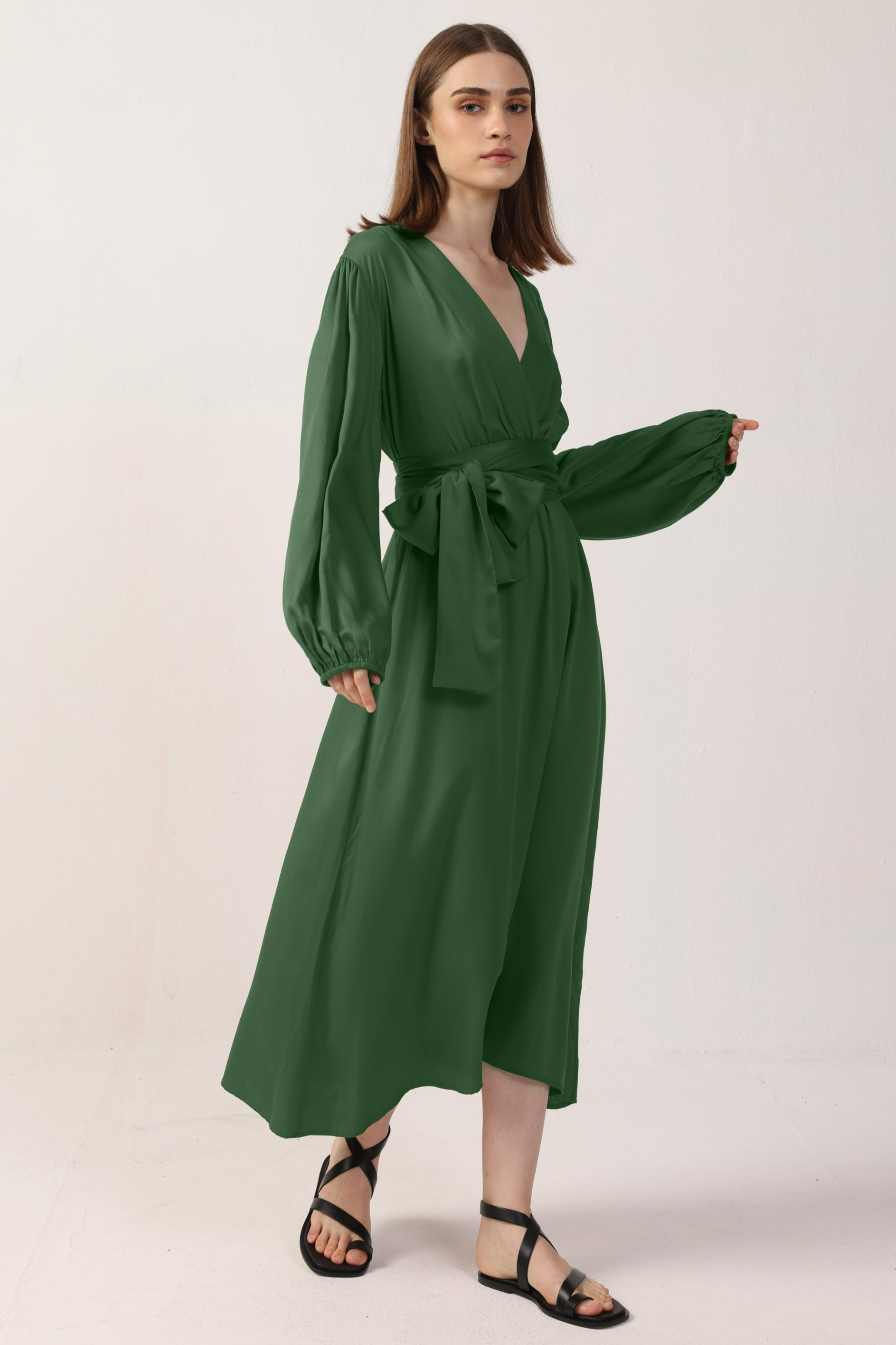 Neu Nomads Damen vegan Kleid Rachel Langarm Moos