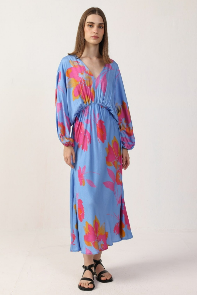 103831 - Damen vegan Kleid Helena Floral Rosa Mohnblumen Multicolor