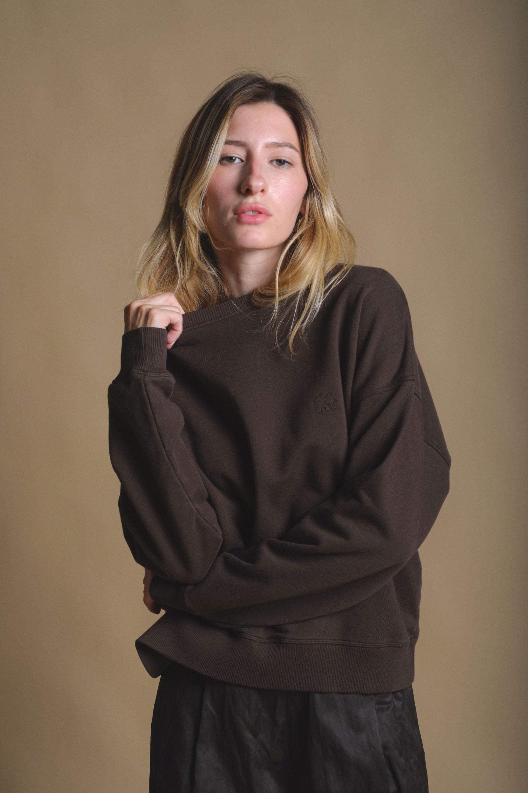 Trendsplant Damen vegan Pullover Essential Heavyweight Delicioso Braun