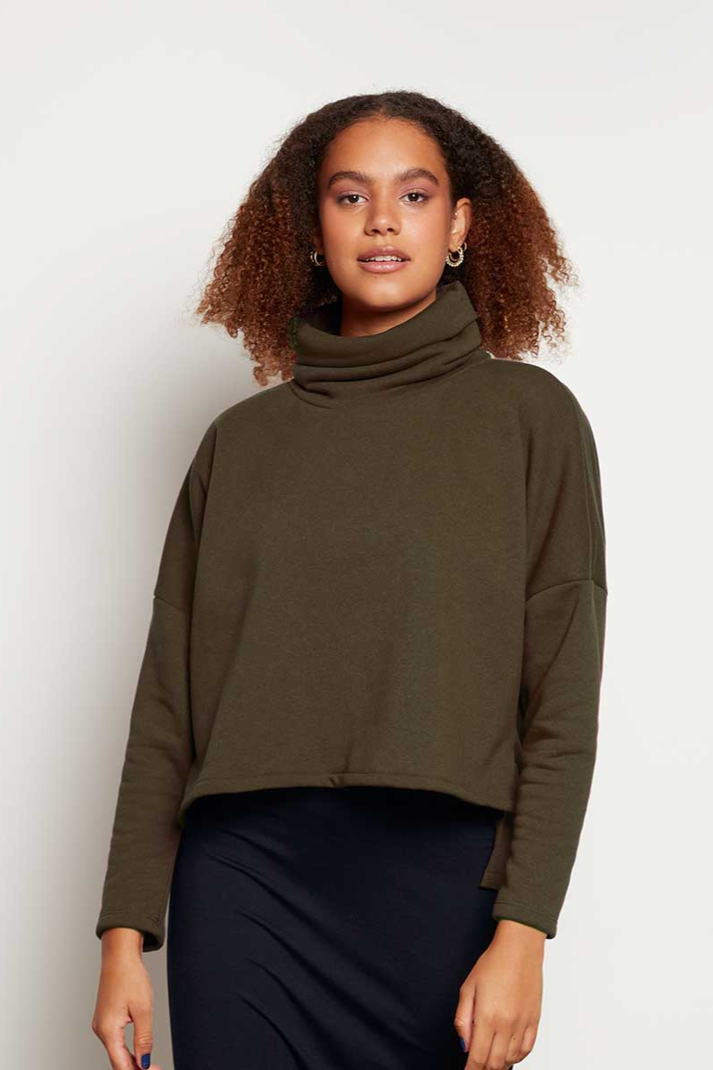 WiDDA Damen vegan Pullover Crop Fink Olive