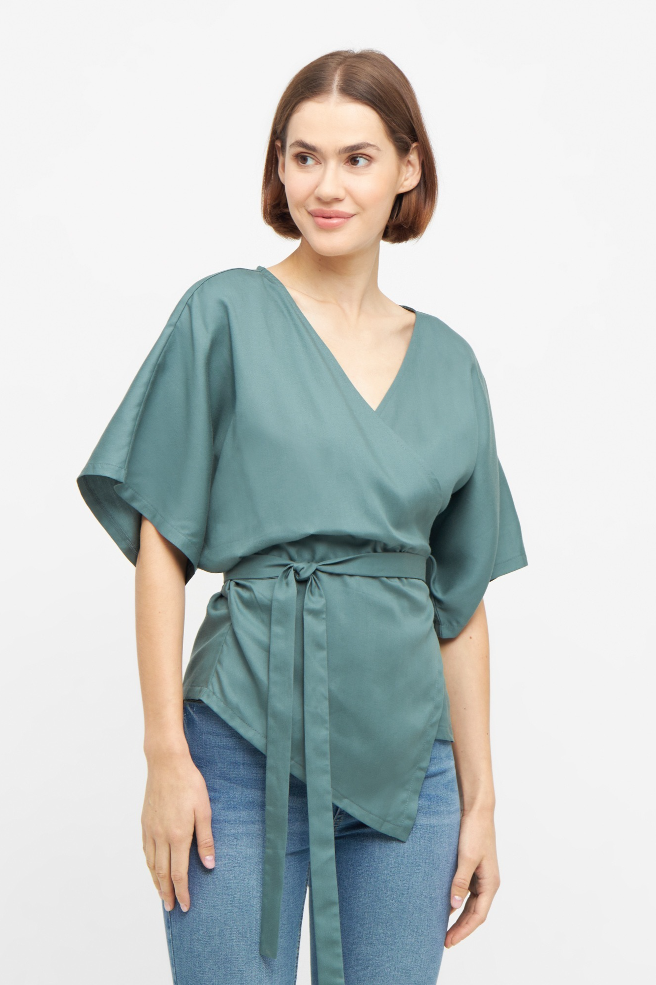 WiDDA Damen vegan Wickelbluse Aqua TÃ¼rkis