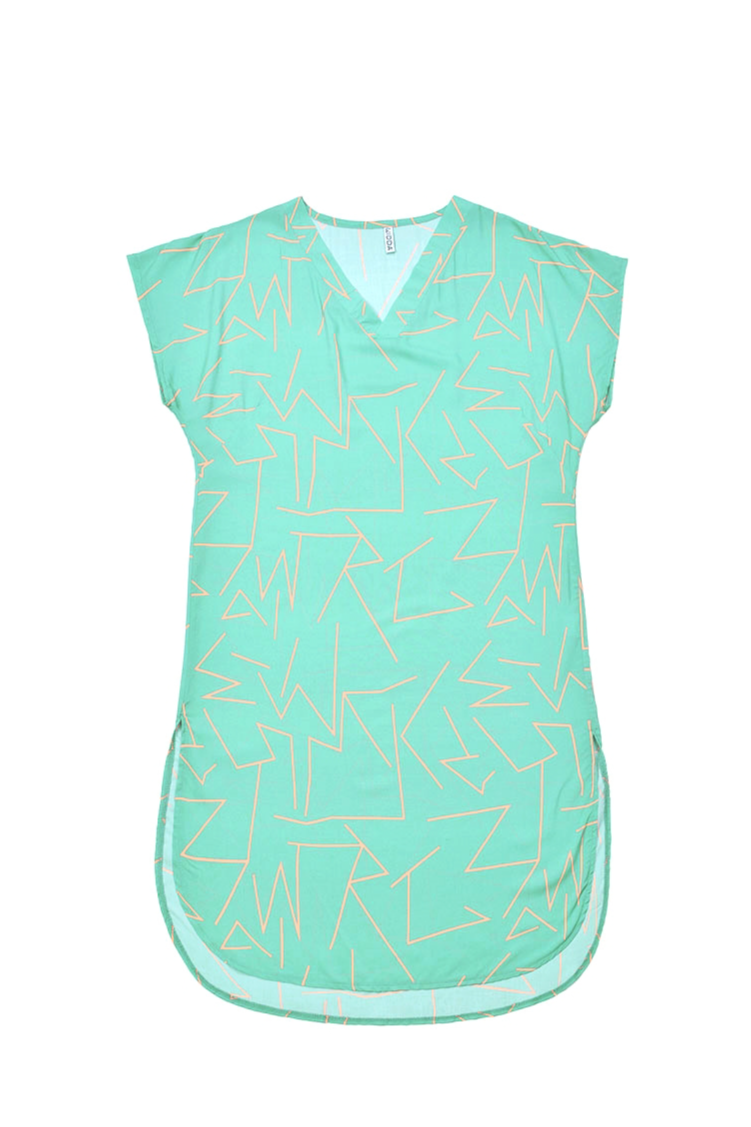 WiDDA Damen vegan Tunika Kleid Nomad TÃ¼rkis Mit Korallenmuster