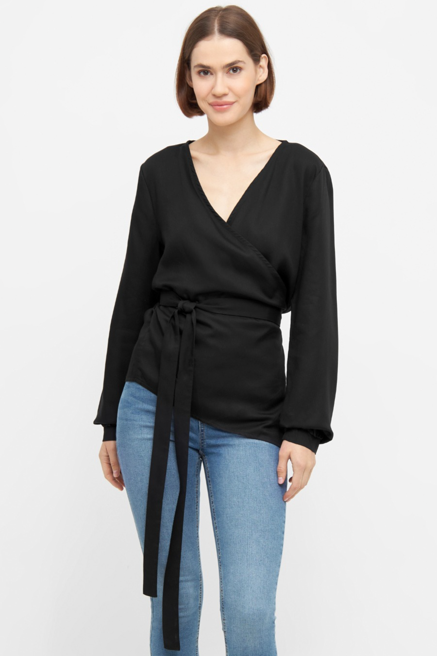 Widda Damen vegan Wickel-Bluse Kono Schwarz