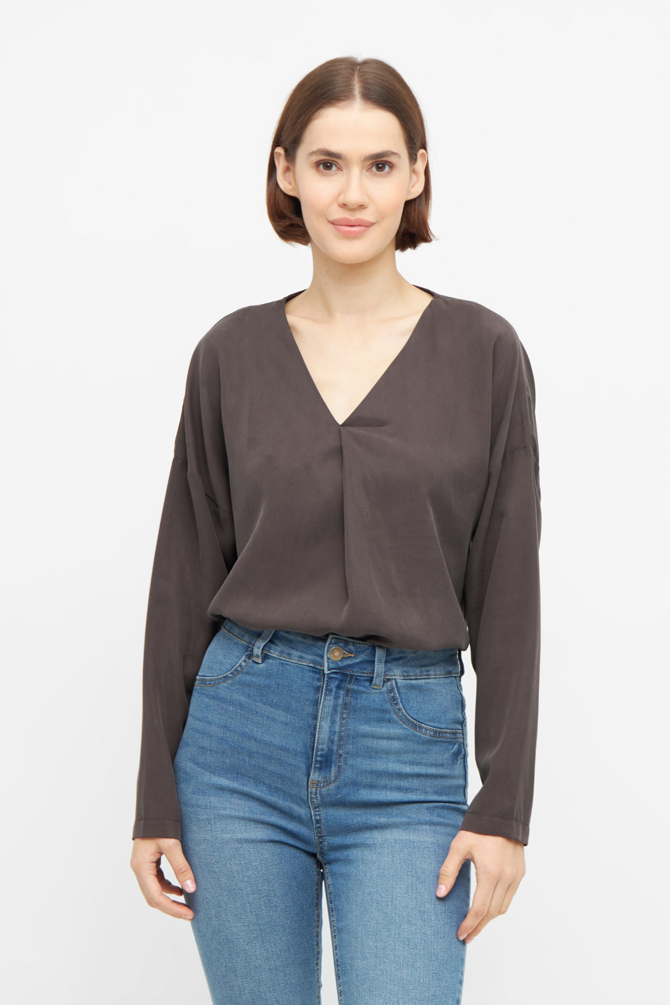 Widda Damen vegan Bluse Langarm Beata Taupe