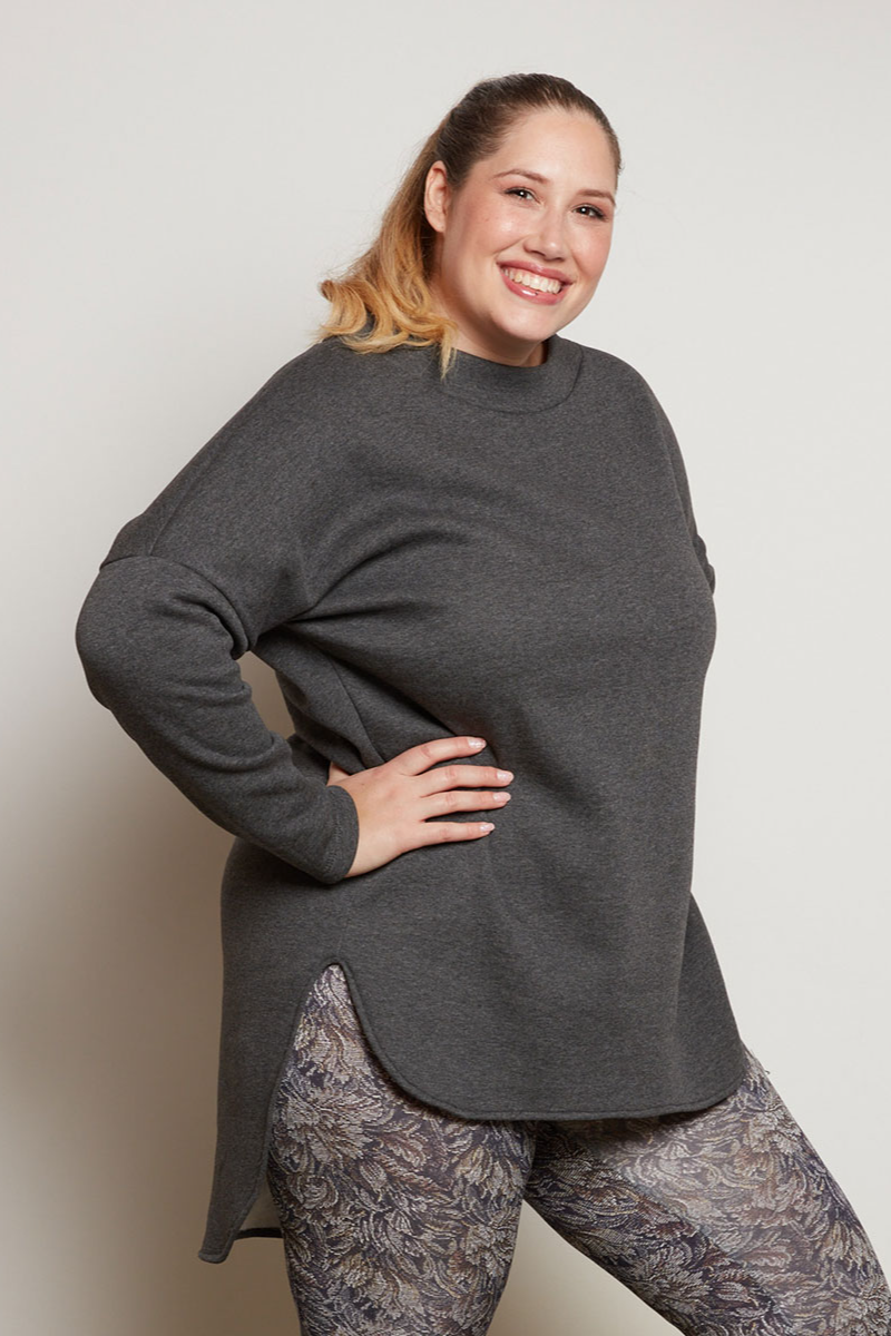 Widda Damen vegan Pullover Long Linga Grau Melange