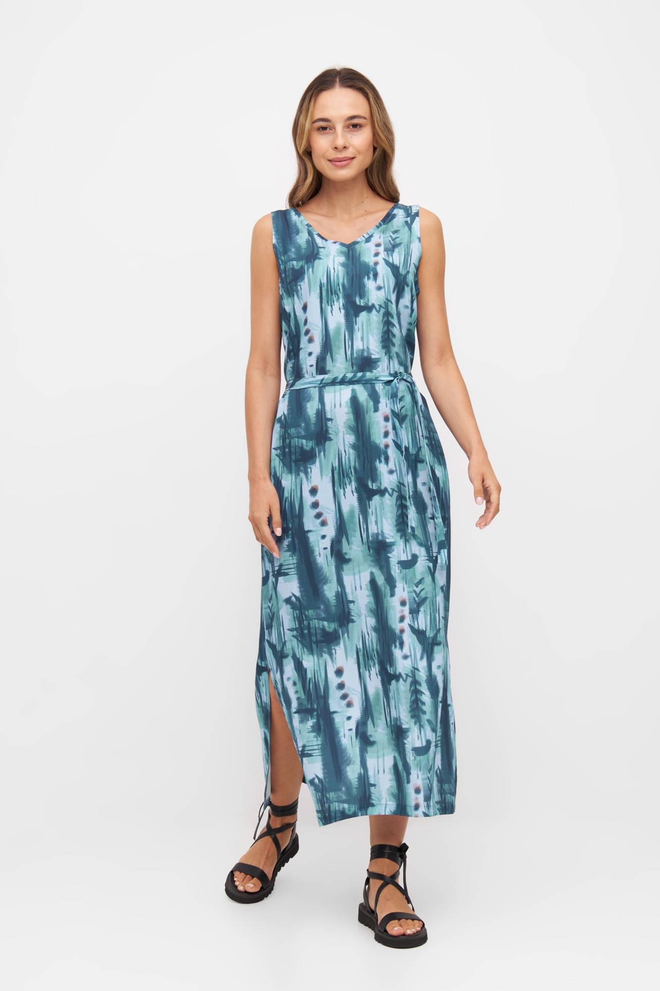 Widda Damen vegan Kleid Vani Aquarelle Print Blau