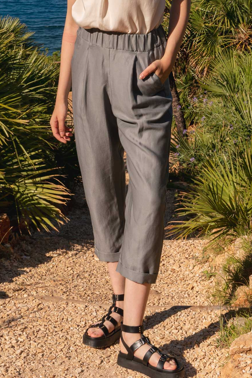 Widda Damen vegan Hose Plissee Jupp Grau