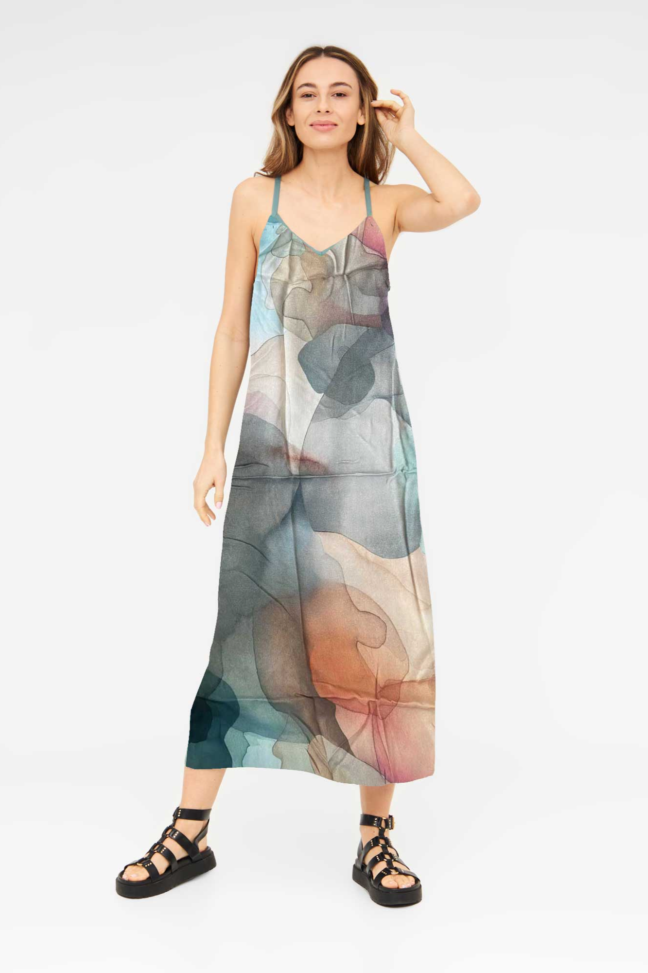 Widda Damen vegan Kleid Maxisi Clouds Multicolor