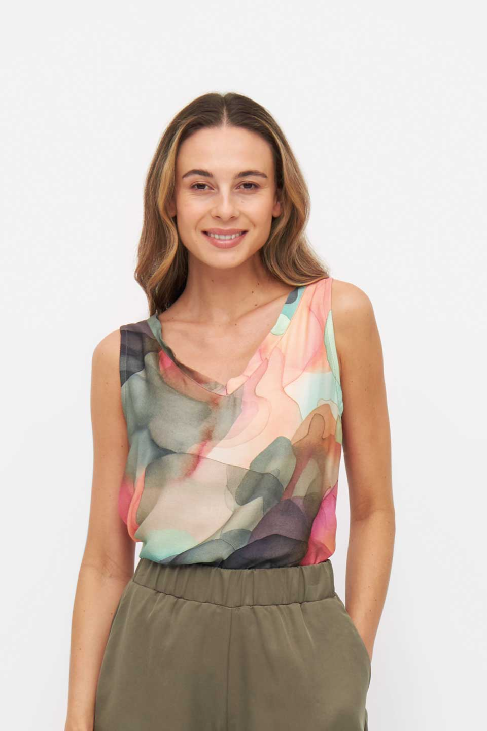 Widda Damen vegan Bluse Vau Clouds Print Mehrfarbig